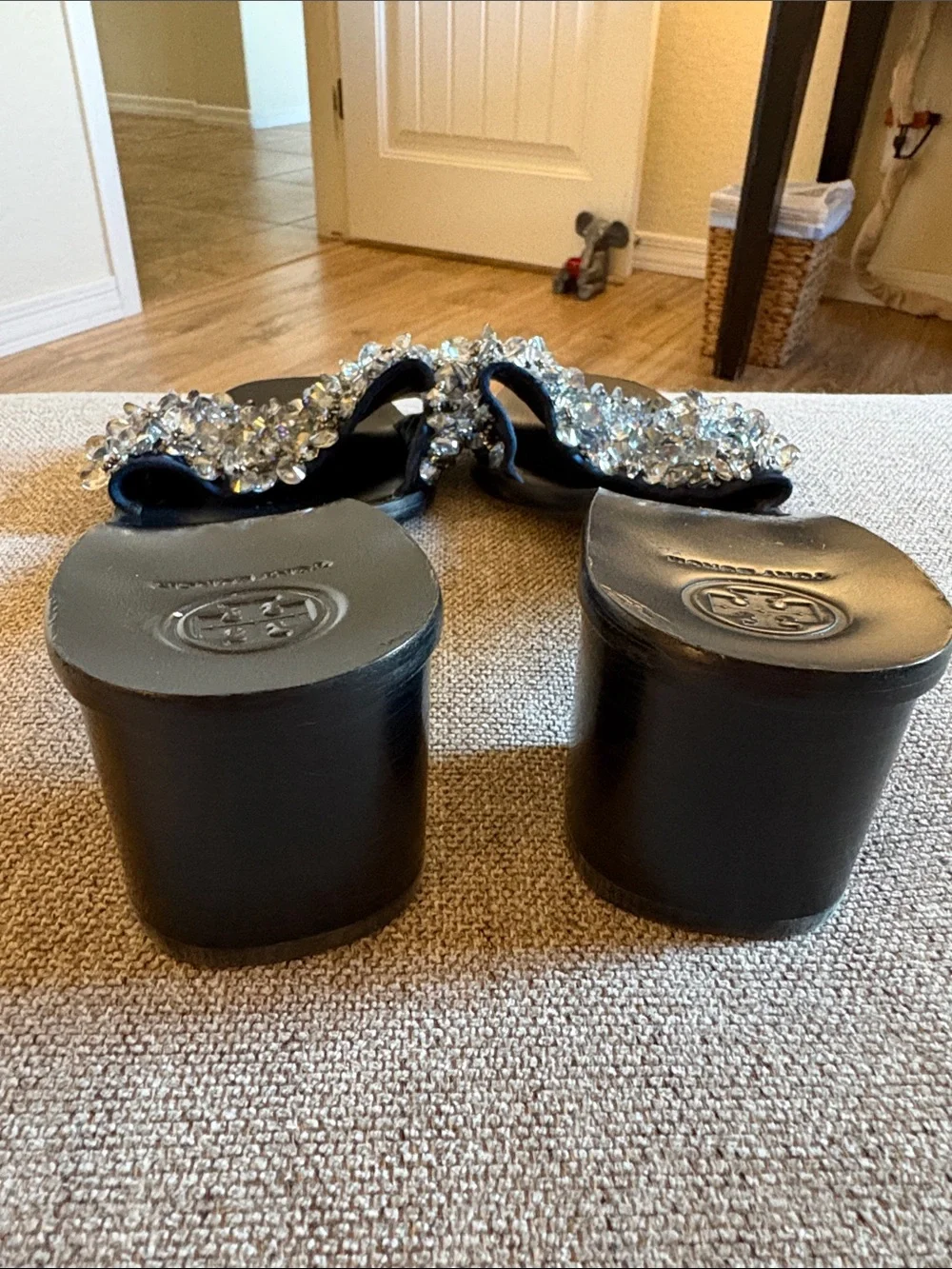 Tory Burch Black Crystal-Embellished Slide Mules